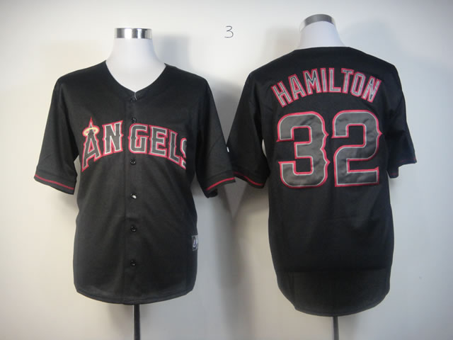 Men Los Angeles Angels #32 Hamilton Black MLB Jerseys->los angeles angels->MLB Jersey